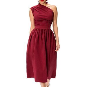 FKSP Elegant One-Shoulder Burgundy Dress